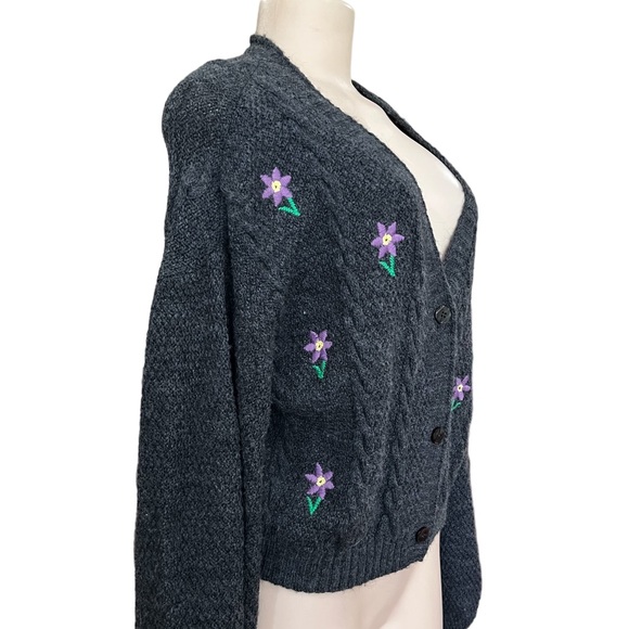 Asos Embroidered Crop Sweater Button Front - Picture 2 of 5